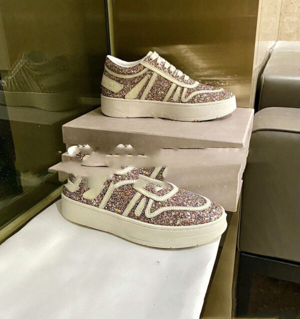 Pearl Sequin Lace-up Sports Casual Shoes Platform Casual White Shoes - Image 2