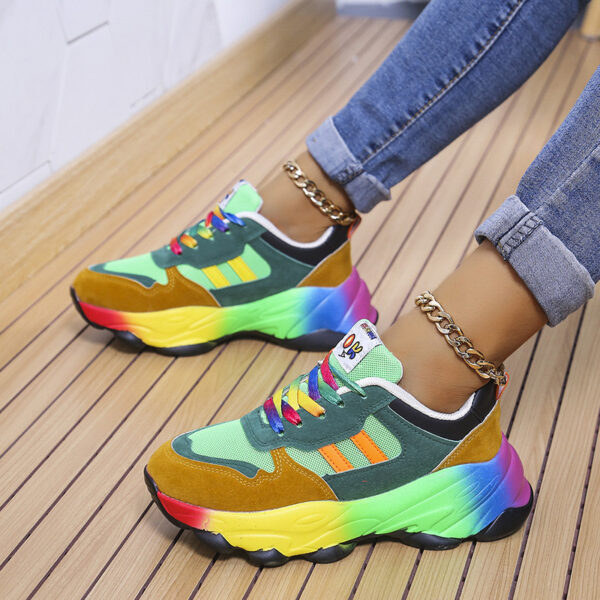 Women's Fashion Thick Bottom Colorful Front Lace-up Sneakers - Image 3