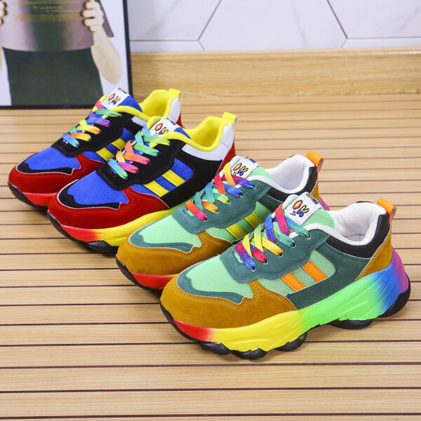 Women's Fashion Thick Bottom Colorful Front Lace-up Sneakers - Image 6