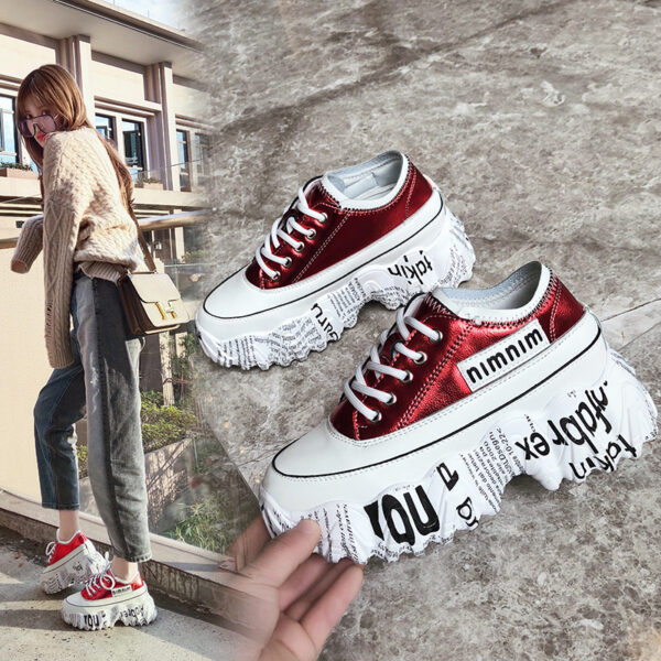 Newspaper Trifle Bottom Trendy Casual Heightening Sneakers - Image 2