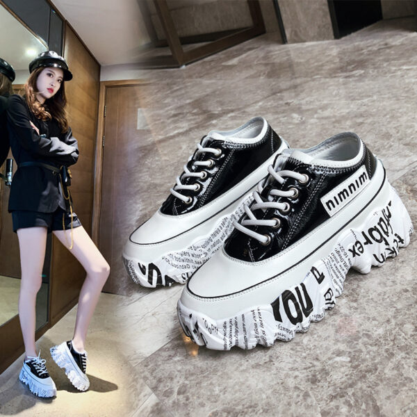 Newspaper Trifle Bottom Trendy Casual Heightening Sneakers - Image 6