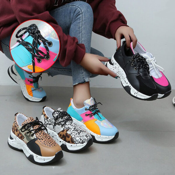 Leopard Print Sneakers Women Lace Up Walking Running Sports Shoes - Image 5