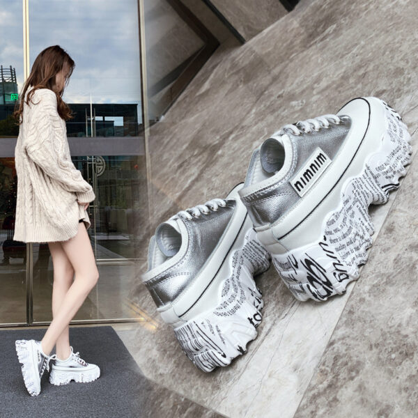 Newspaper Trifle Bottom Trendy Casual Heightening Sneakers - Image 5