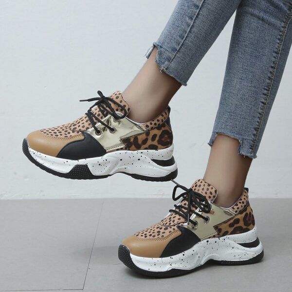 Leopard Print Sneakers Women Lace Up Walking Running Sports Shoes - Image 2