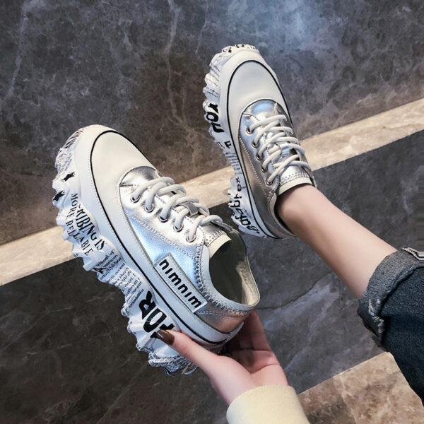 Newspaper Trifle Bottom Trendy Casual Heightening Sneakers - Image 7