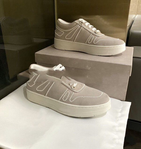 Pearl Sequin Lace-up Sports Casual Shoes Platform Casual White Shoes - Image 4