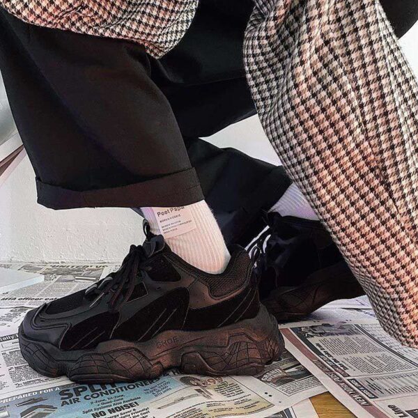 All-match Platform Running Sneakers All Black - Image 6