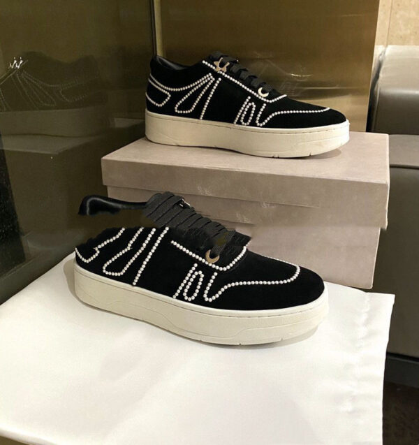 Pearl Sequin Lace-up Sports Casual Shoes Platform Casual White Shoes - Image 3