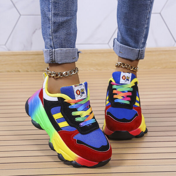 Women's Fashion Thick Bottom Colorful Front Lace-up Sneakers - Image 5